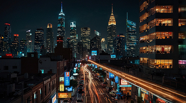 Leonardo_Lightning_XL_A_bustling_city_illuminated_by_glowing_s_0