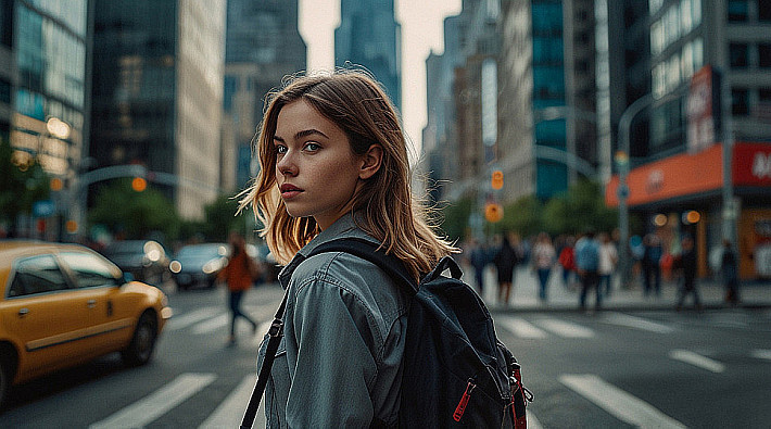 Leonardo_Lightning_XL_A_young_woman_walking_confidently_throug_3