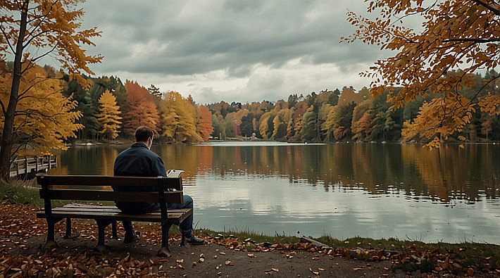 Leonardo_Lightning_XL_A_man_sitting_on_a_park_bench_during_aut_0