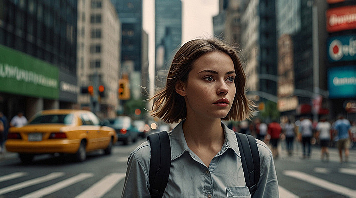 Leonardo_Lightning_XL_A_young_woman_walking_confidently_throug_0